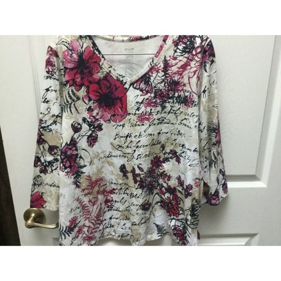 Alia Tops - ALIA casual floral multi color 3/4 sleeve top 1x